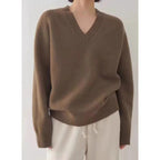 Kvinnors Ulltröja 100% Ull Löst Stickad V - hals - STILUNA