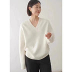 Kvinnors Ulltröja 100% Ull Löst Stickad V - hals - STILUNA