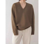 Kvinnors Ulltröja 100% Ull Löst Stickad V - hals - STILUNA