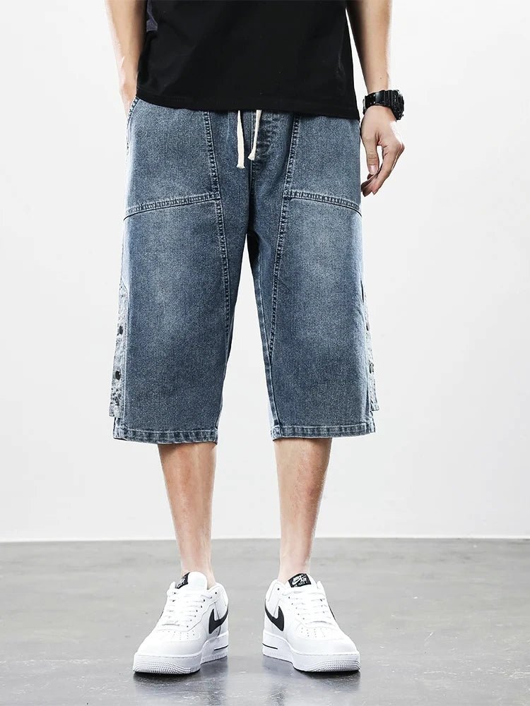 Långa Denimshorts i Stretch med Elastisk Midja – Bekväm och Loose Fit - STILUNA