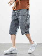 Långa Denimshorts i Stretch med Elastisk Midja – Bekväm och Loose Fit - STILUNA