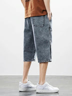 Långa Denimshorts i Stretch med Elastisk Midja – Bekväm och Loose Fit - STILUNA