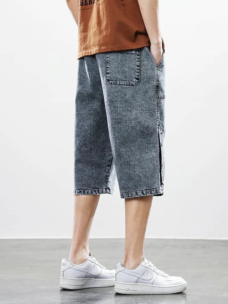 Långa Denimshorts i Stretch med Elastisk Midja – Bekväm och Loose Fit - STILUNA