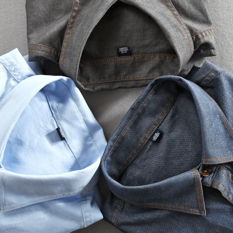 Långärmad Skjorta i 100% Bomull med Bröstfickor och Rundad Söm - STILUNA