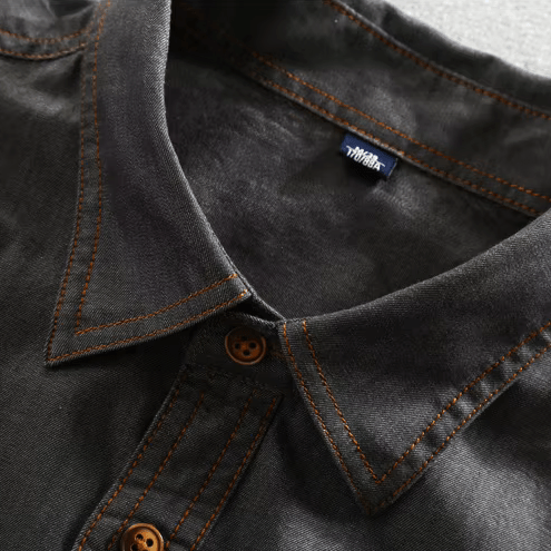 Långärmad Skjorta i 100% Bomull med Bröstfickor och Rundad Söm - STILUNA