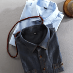 Långärmad Skjorta i 100% Bomull med Bröstfickor och Rundad Söm - STILUNA