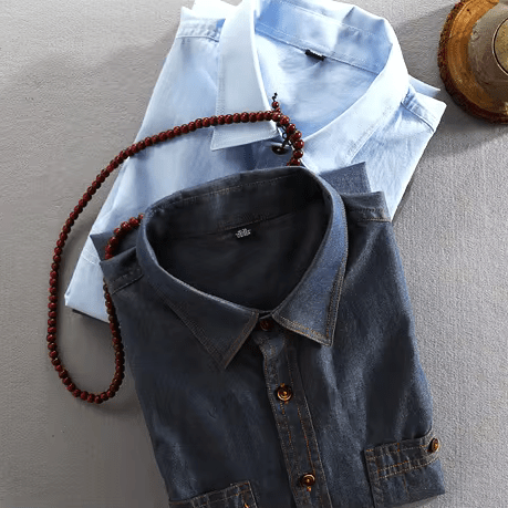 Långärmad Skjorta i 100% Bomull med Bröstfickor och Rundad Söm - STILUNA