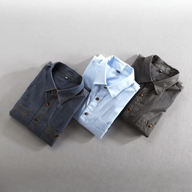 Långärmad Skjorta i 100% Bomull med Bröstfickor och Rundad Söm - STILUNA