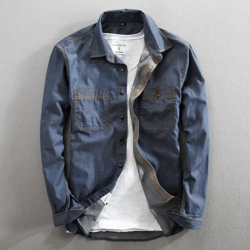 Långärmad Skjorta i 100% Bomull med Bröstfickor och Rundad Söm - STILUNA