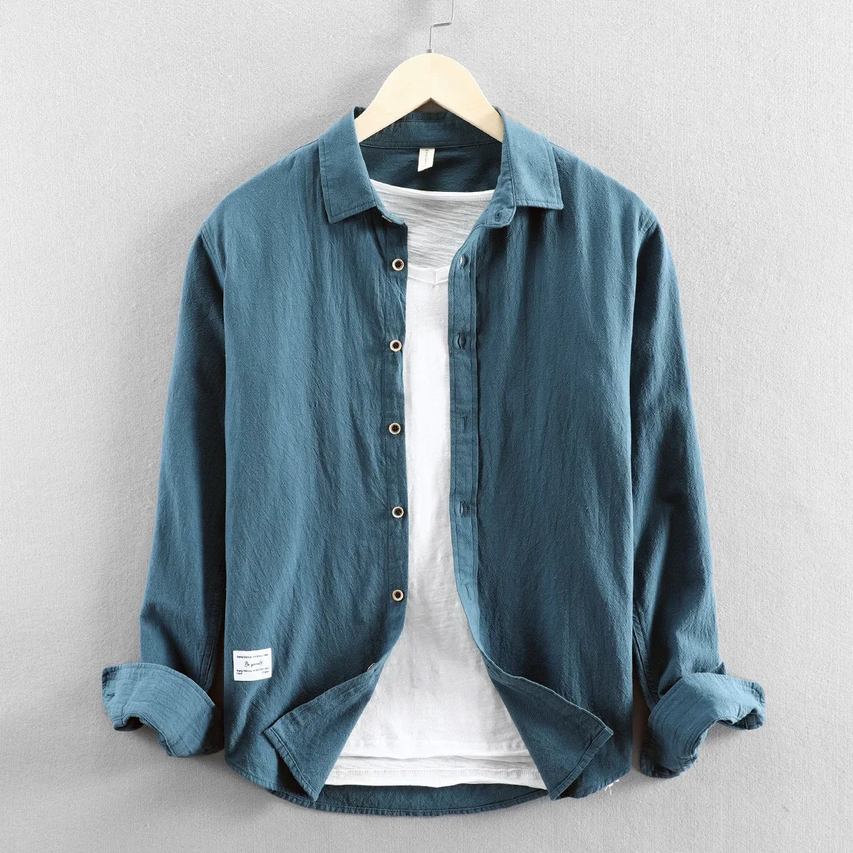 Långärmad Skjorta i 100% Bomull med Rundad Söm – Bekväm och Andningsbar för Avslappnade Dagar - STILUNA