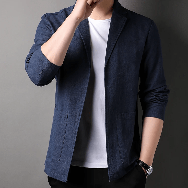 Lätt Linneblandning Blazer med Notch Lapels – Stilren och Andningsbar - STILUNA