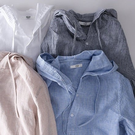 Linneskjorta Herr med Huva i Andningsbart Material – Avslappnad och Lätt Skjorta i Linne för Varmt Väder - STILUNA