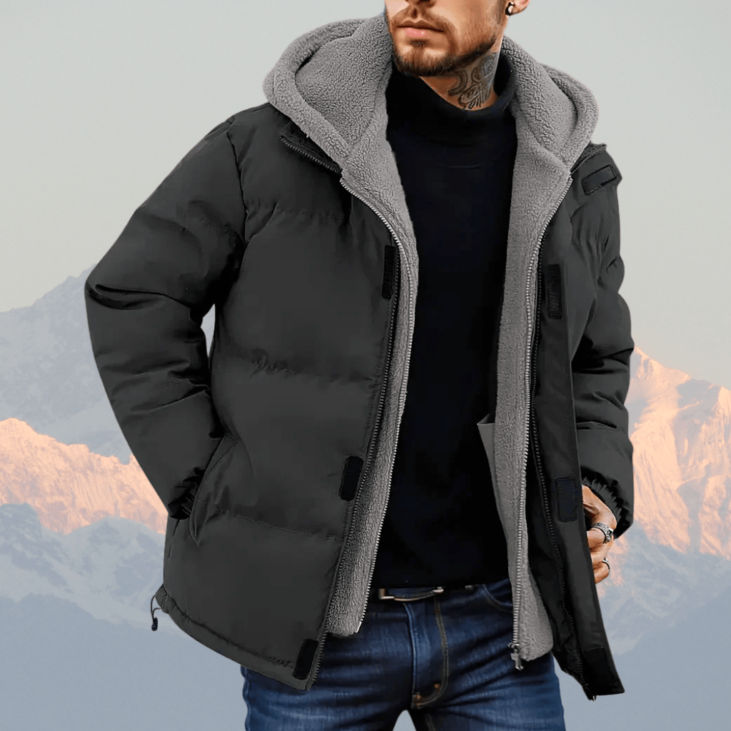 Mäns Vinterjacka Svart Storlek M Polyester Fleece - fodrad - STILUNA