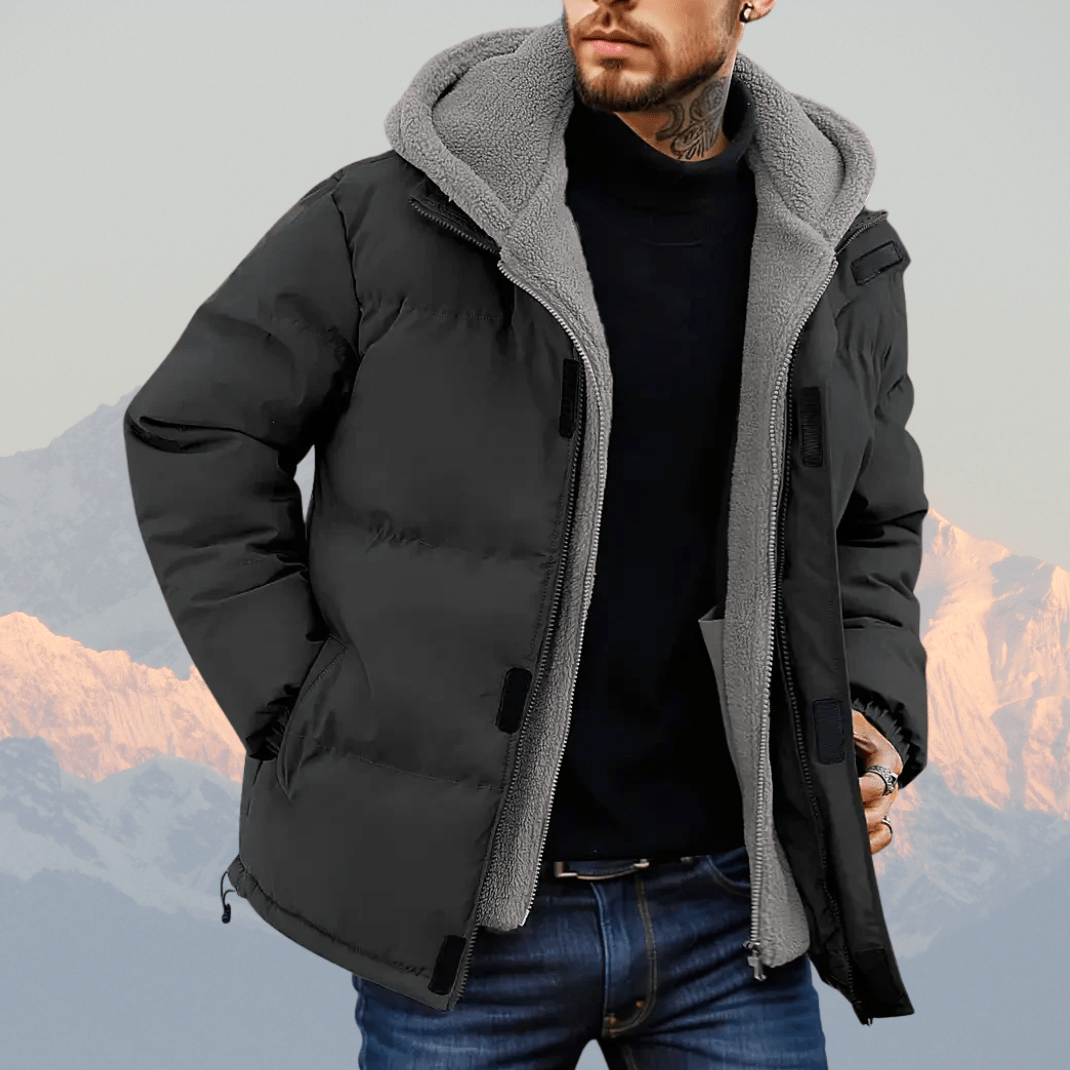 Mäns Vinterjacka Svart Storlek M Polyester Fleece - fodrad - STILUNA