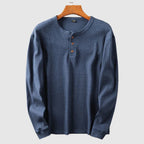 Mason Henley Skjorta i Mjuk Bomull med Ribbad Manschett och Knappslå – Lång Ärmar och Våffelstickning - STILUNA