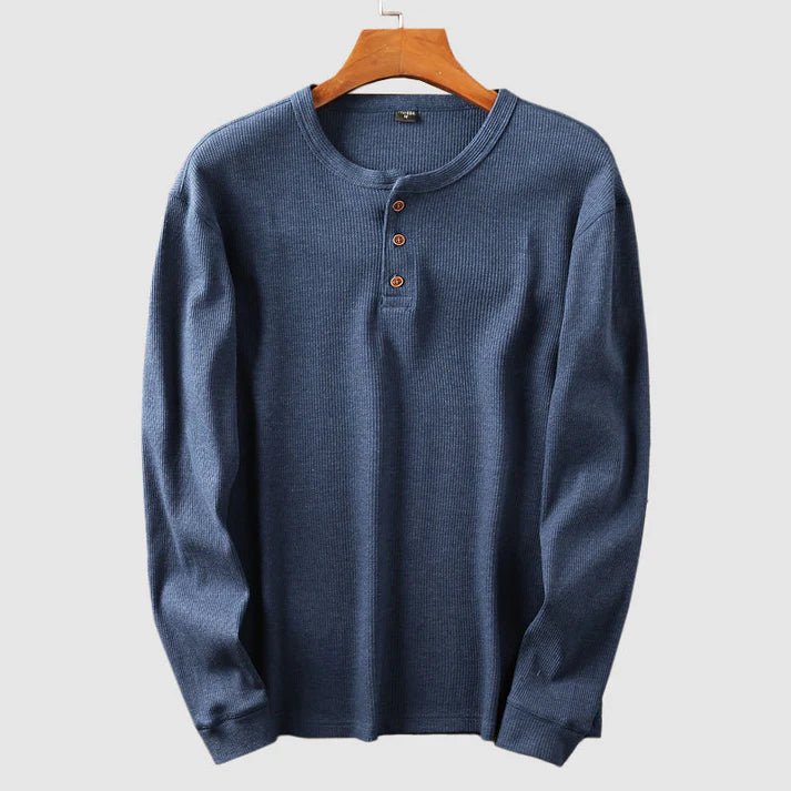 Mason Henley Skjorta i Mjuk Bomull med Ribbad Manschett och Knappslå – Lång Ärmar och Våffelstickning - STILUNA