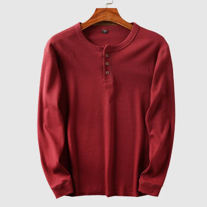 Mason Henley Skjorta i Mjuk Bomull med Ribbad Manschett och Knappslå – Lång Ärmar och Våffelstickning - STILUNA