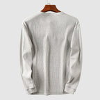 Mason Henley Skjorta i Mjuk Bomull med Ribbad Manschett och Knappslå – Lång Ärmar och Våffelstickning - STILUNA