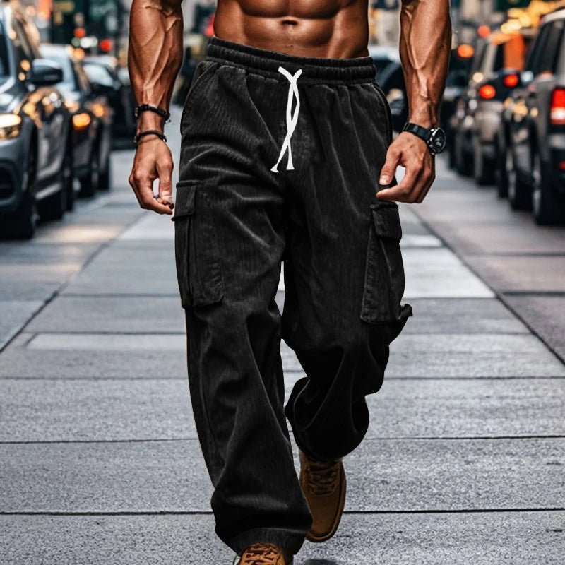 Mjuka Corduroy Byxor med Avslappnad Passform – 6 Fickor, Elastisk Midja - STILUNA