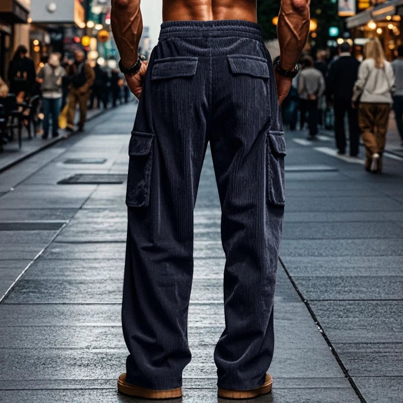 Mjuka Corduroy Byxor med Avslappnad Passform – 6 Fickor, Elastisk Midja - STILUNA