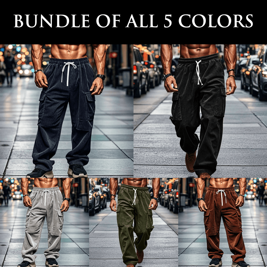 Mjuka Corduroy Byxor med Avslappnad Passform – 6 Fickor, Elastisk Midja - STILUNA