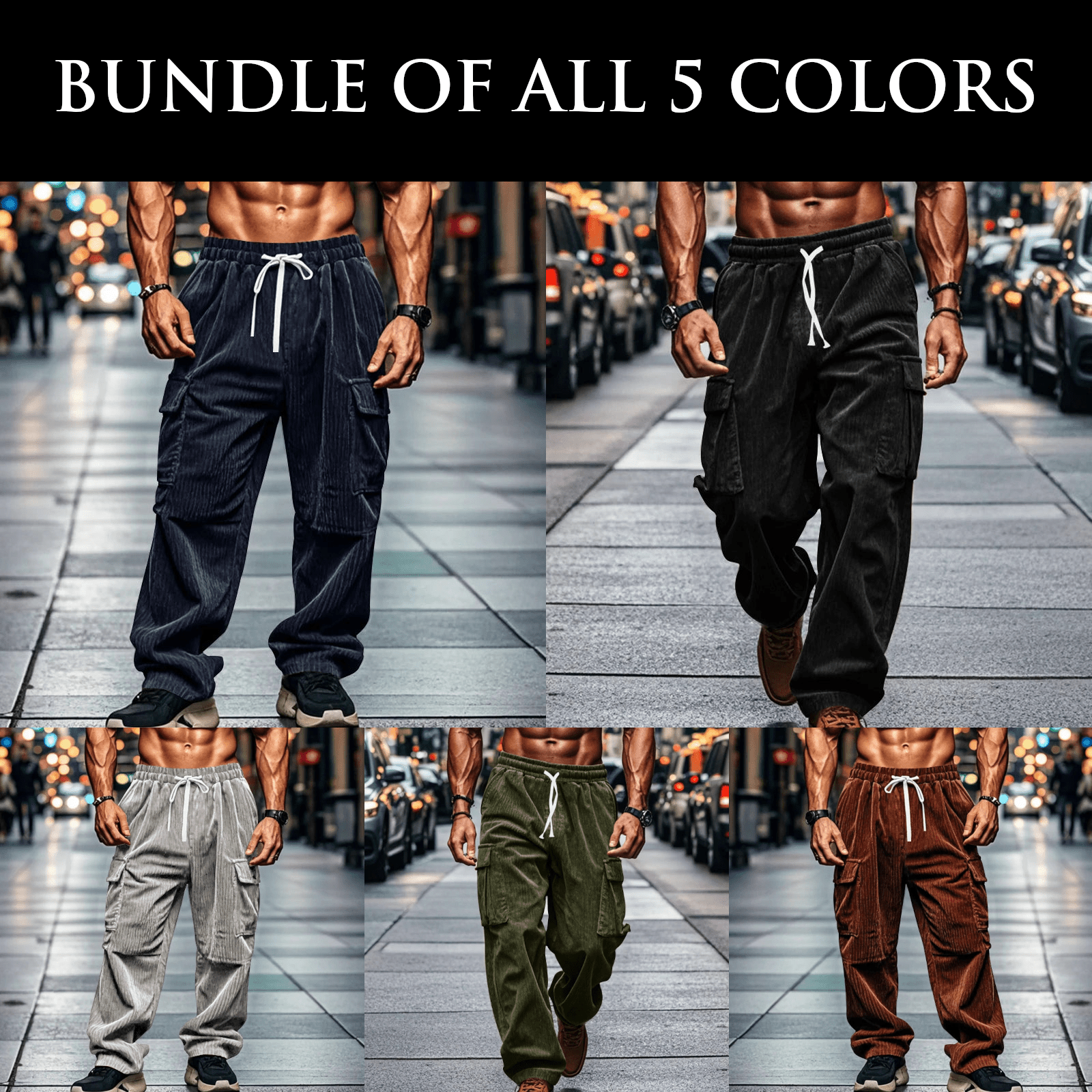 Mjuka Corduroy Byxor med Avslappnad Passform – 6 Fickor, Elastisk Midja - STILUNA