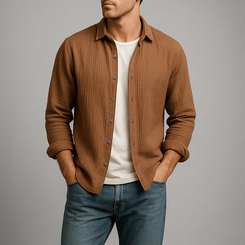 Monterrey Skjorta i 100% Gaze Bomull med Spridd Krage – Lätt och Avslappnad Passform för Vår och Sommar - STILUNA