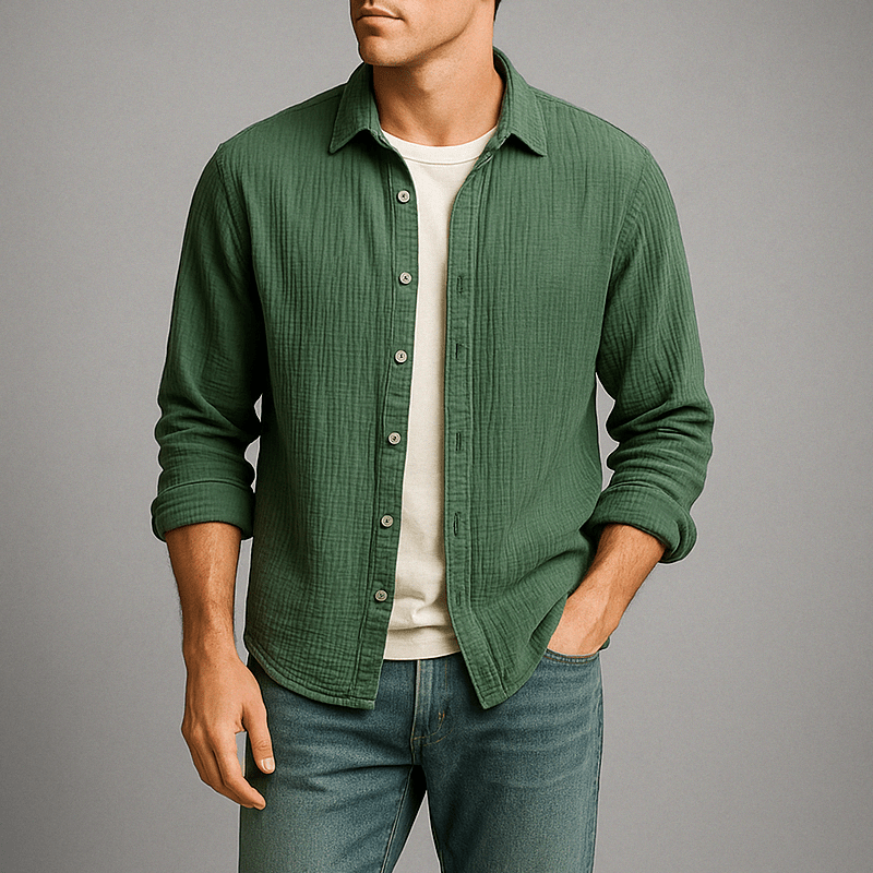 Monterrey Skjorta i 100% Gaze Bomull med Spridd Krage – Lätt och Avslappnad Passform för Vår och Sommar - STILUNA