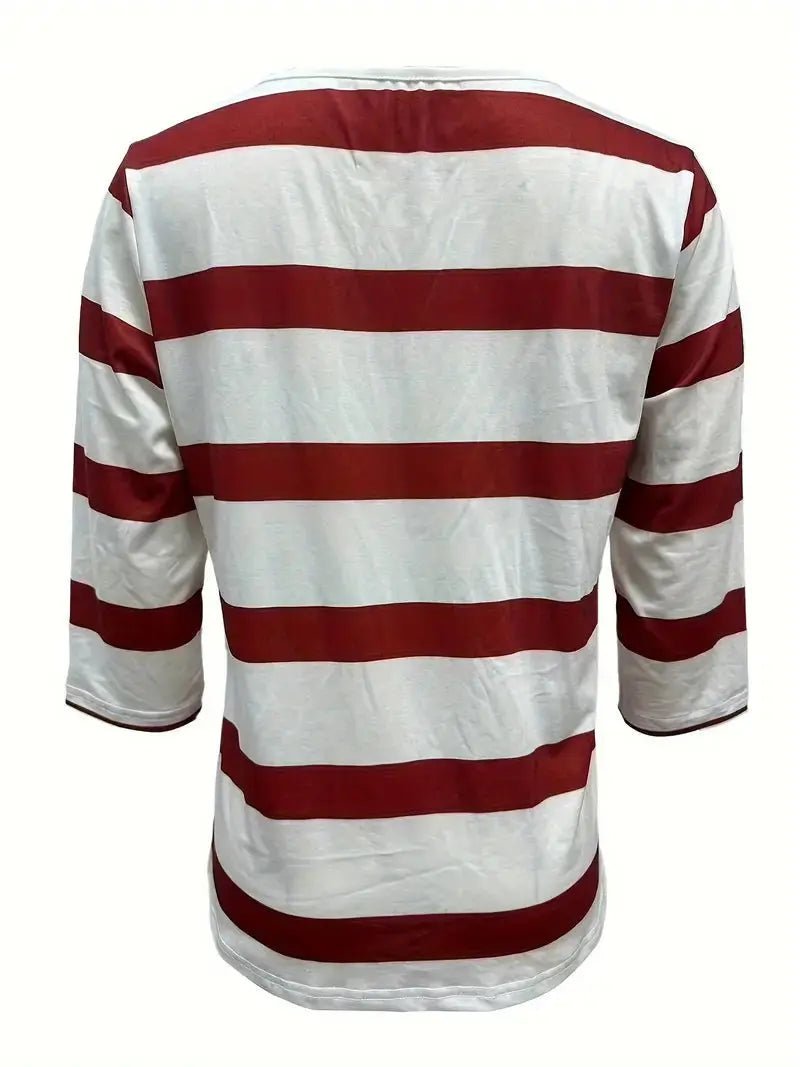 Randig T-shirt med V - ringning för Dam – Bekväm och Mångsidig i Bomullsblandning - STILUNA