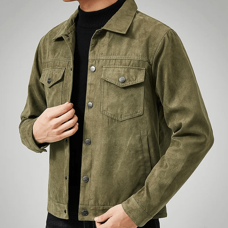 Skjortjacka i Syntetisk Mocka med Två Bröstfickor och Tryckknappar - STILUNA