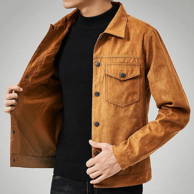 Skjortjacka i Syntetisk Mocka med Två Bröstfickor och Tryckknappar - STILUNA