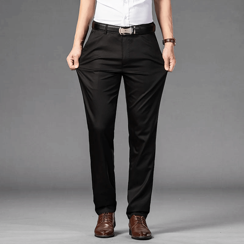 Slim Fit Dressbyxor i Mjuk Bomullsblandning med Stretch – Angled Sidfickor och Welt Bakfickor - STILUNA