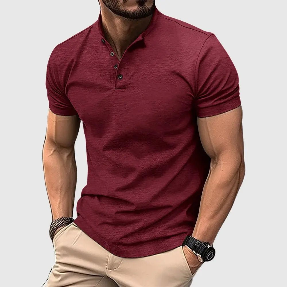 Slim - Fit Henley Polo för Herr i Andningsbart Material – Klassisk och Modern Stil - STILUNA