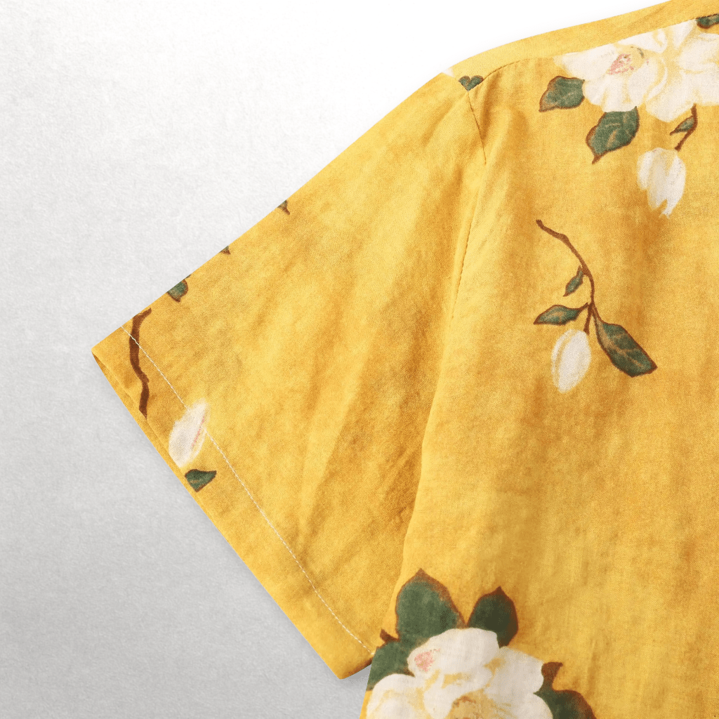 Sommarblommig Kortärmad Skjorta Herr – Lättviktig och Andningsbar i Avslappnad Passform - STILUNA