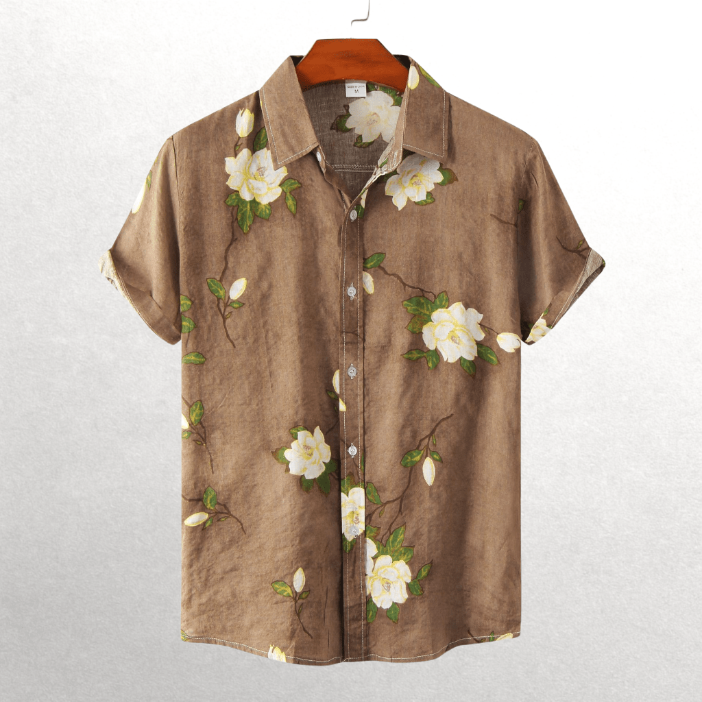 Sommarblommig Kortärmad Skjorta Herr – Lättviktig och Andningsbar i Avslappnad Passform - STILUNA