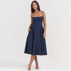 Sommardress för Damer – Elegant Ärmlös Rygglös Plisserad Midi Klänning - STILUNA