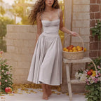 Sommardress för Damer – Elegant Ärmlös Rygglös Plisserad Midi Klänning - STILUNA