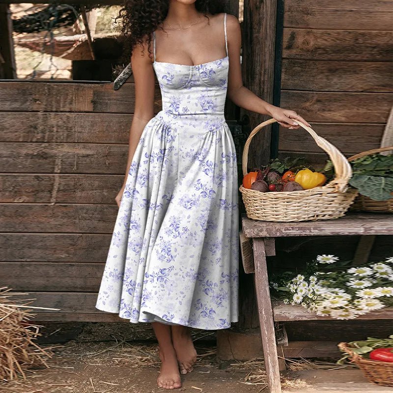 Sommardress för Damer – Elegant Ärmlös Rygglös Plisserad Midi Klänning - STILUNA