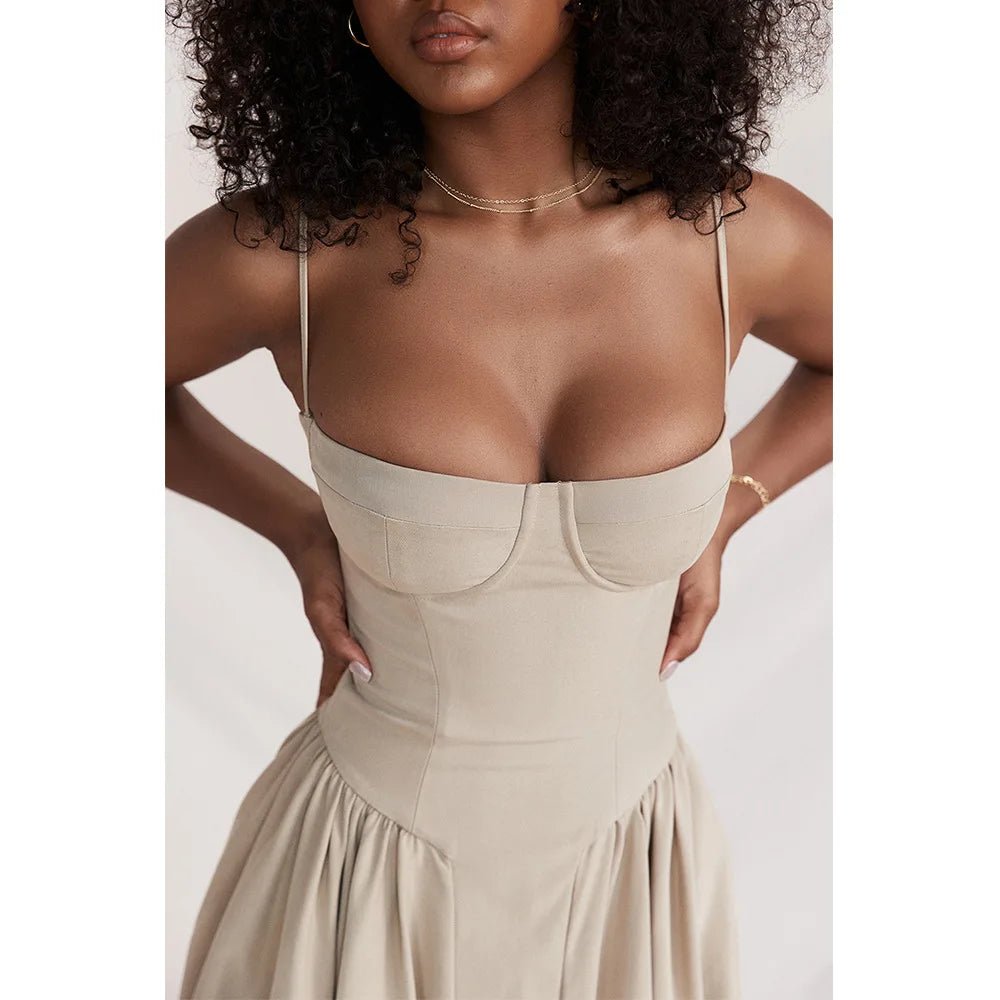 Sommardress för Damer – Elegant Ärmlös Rygglös Plisserad Midi Klänning - STILUNA