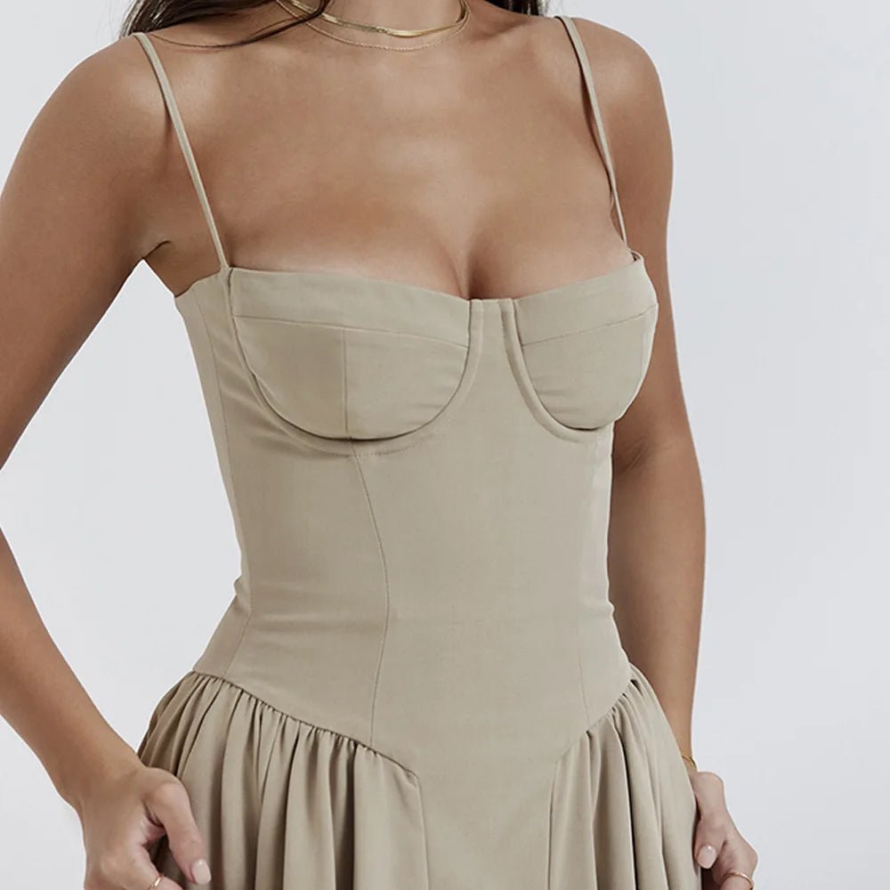 Sommardress för Damer – Elegant Ärmlös Rygglös Plisserad Midi Klänning - STILUNA