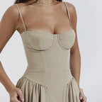 Sommardress för Damer – Elegant Ärmlös Rygglös Plisserad Midi Klänning - STILUNA