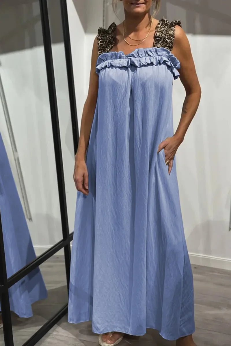 Sommarklänning i Bomull &amp; Linne – Boho Maxi Klänning utan Ärmar - STILUNA