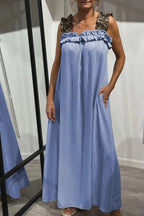 Sommarklänning i Bomull &amp; Linne – Boho Maxi Klänning utan Ärmar - STILUNA