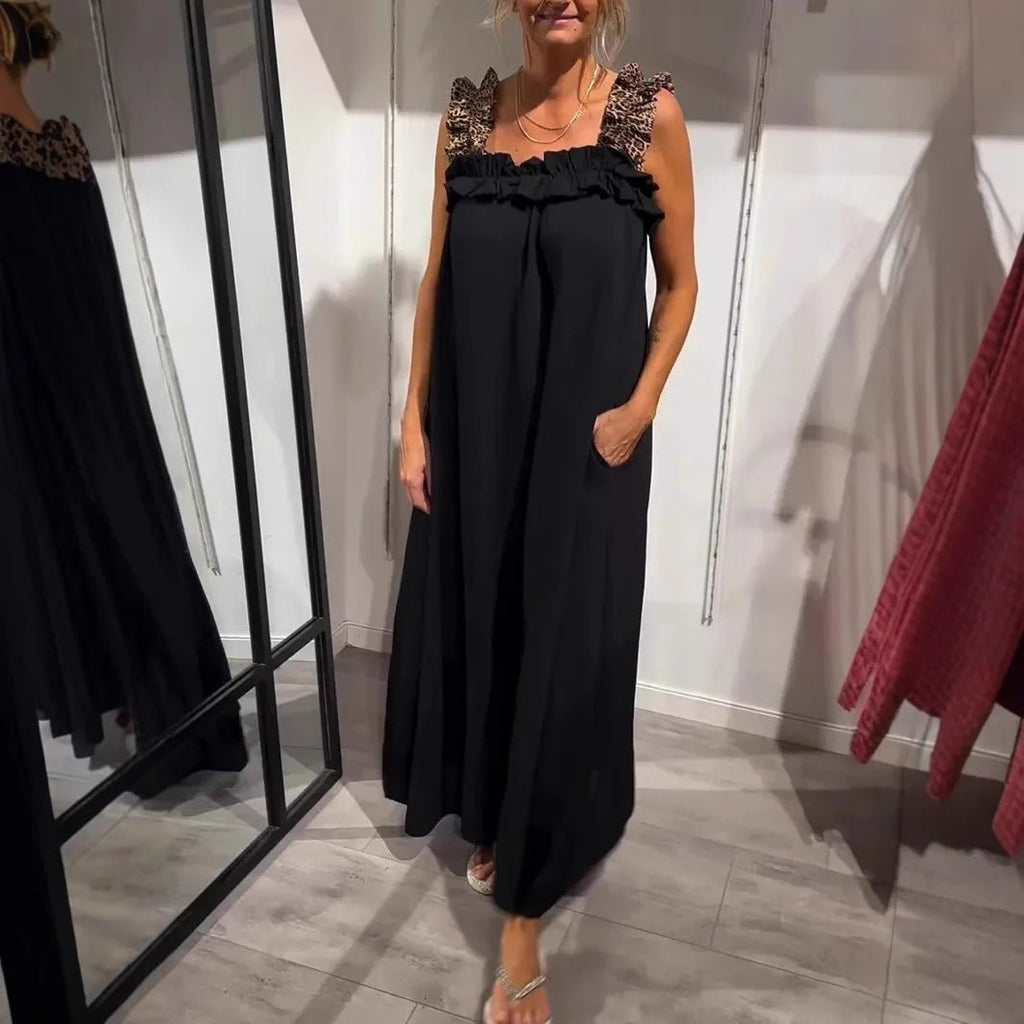 Sommarklänning i Bomull &amp; Linne – Boho Maxi Klänning utan Ärmar - STILUNA