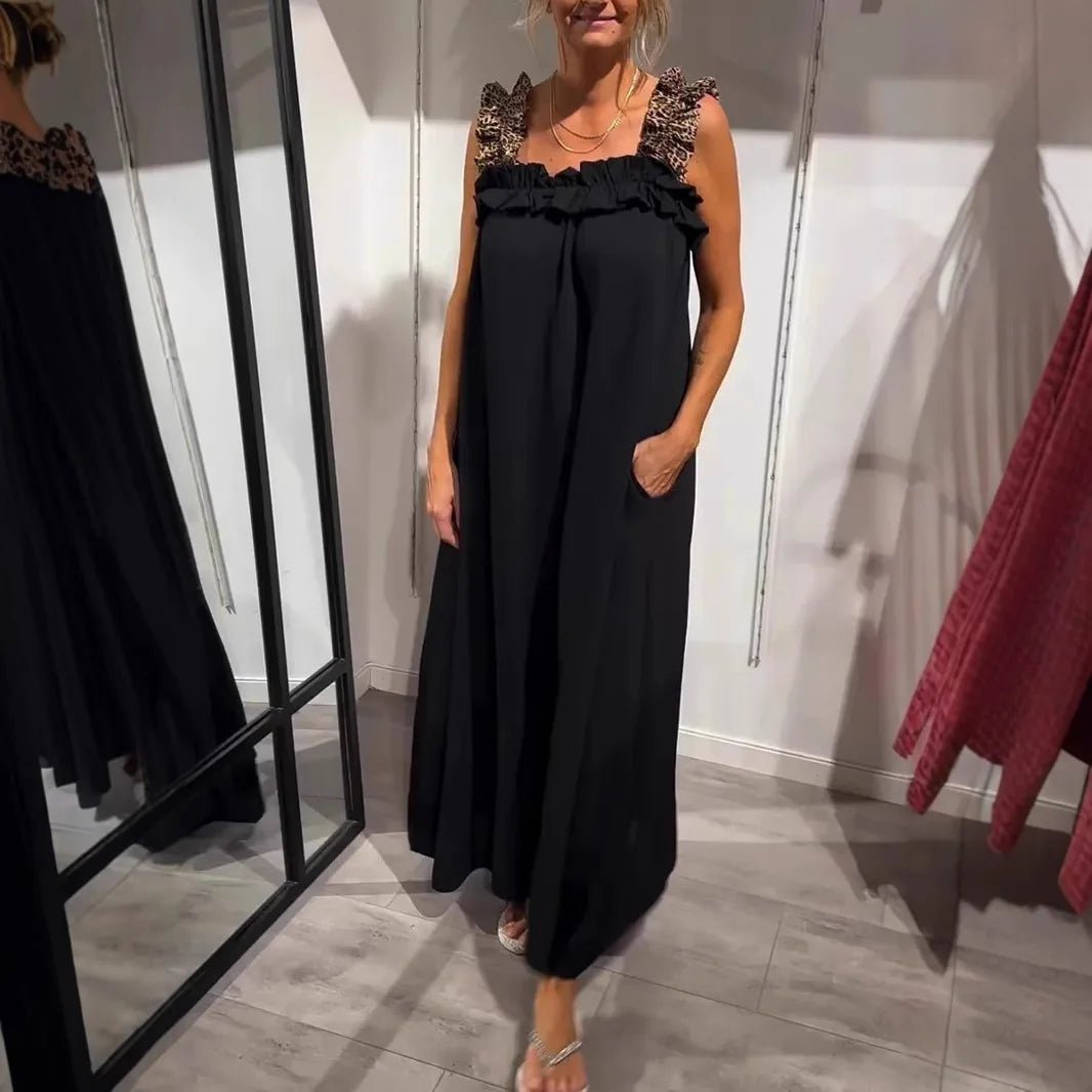 Sommarklänning i Bomull &amp; Linne – Boho Maxi Klänning utan Ärmar - STILUNA