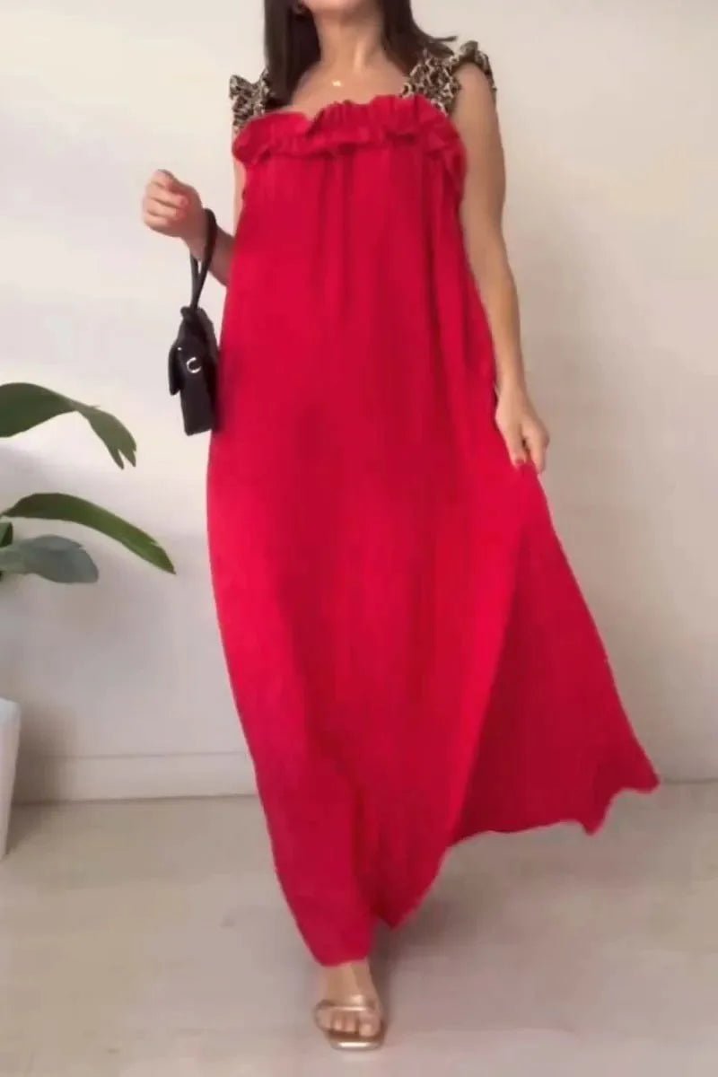 Sommarklänning i Bomull &amp; Linne – Boho Maxi Klänning utan Ärmar - STILUNA