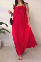 Sommarklänning i Bomull &amp; Linne – Boho Maxi Klänning utan Ärmar - STILUNA