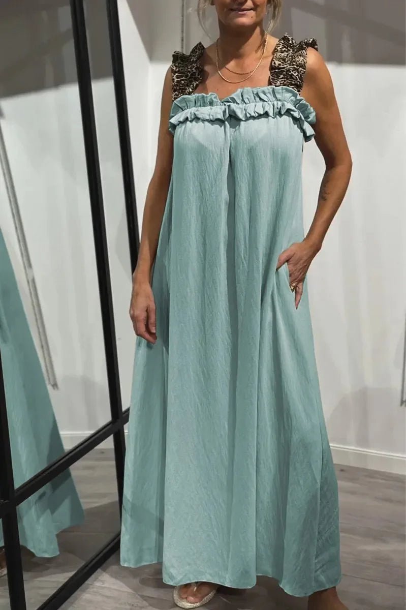 Sommarklänning i Bomull &amp; Linne – Boho Maxi Klänning utan Ärmar - STILUNA