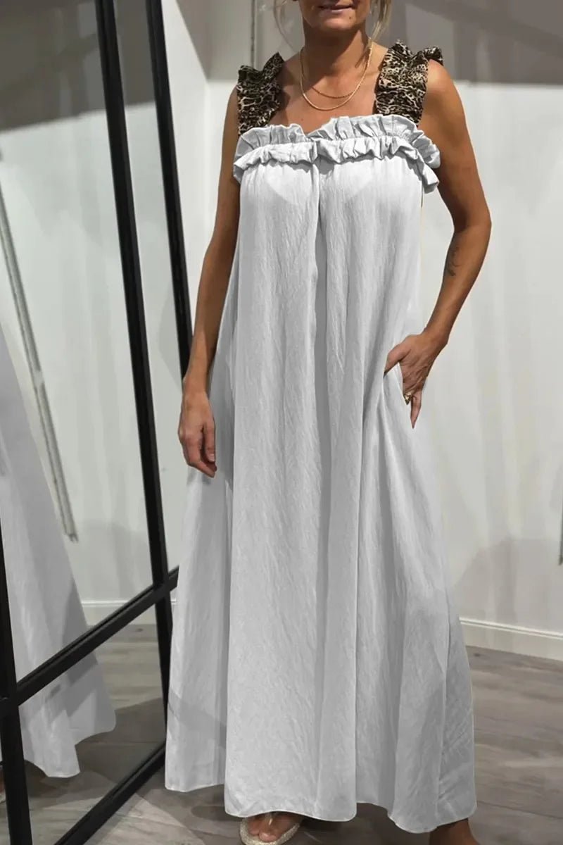 Sommarklänning i Bomull &amp; Linne – Boho Maxi Klänning utan Ärmar - STILUNA