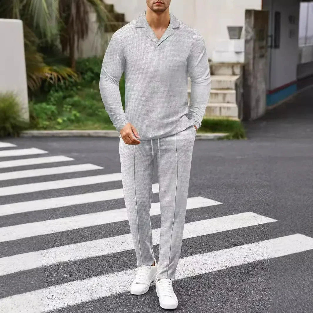 Sportig Tvådelad Set för Män med Långärmad Topp och Byxor – Hållbar och Bekväm Design i Flera Färger - STILUNA